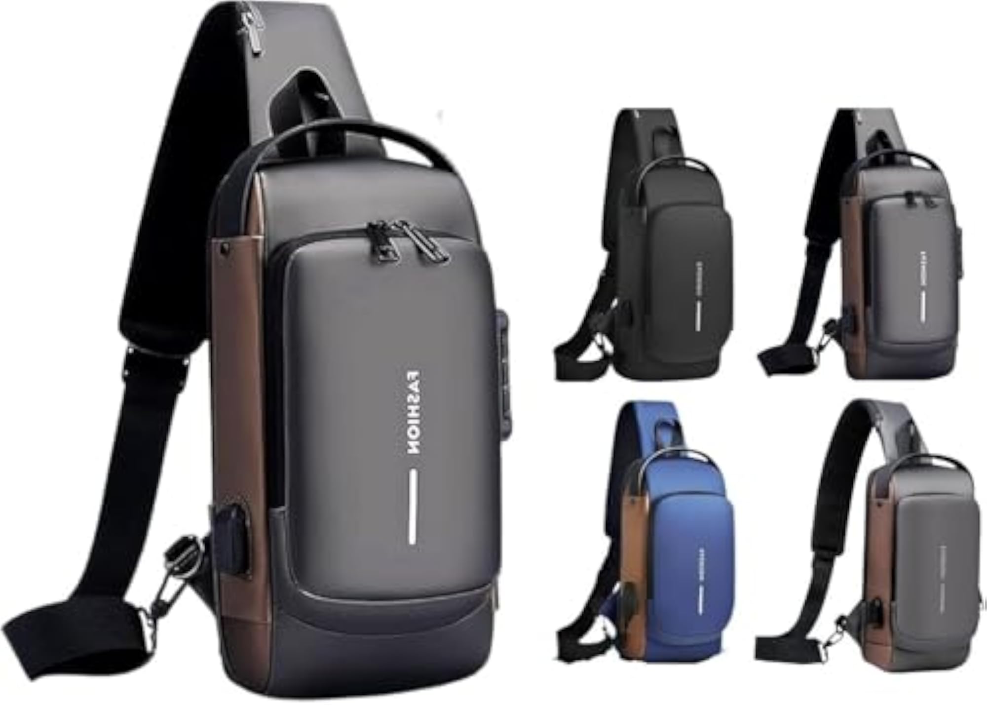Waterproof Polyester Slim Unisex Sling Bag with USB Port